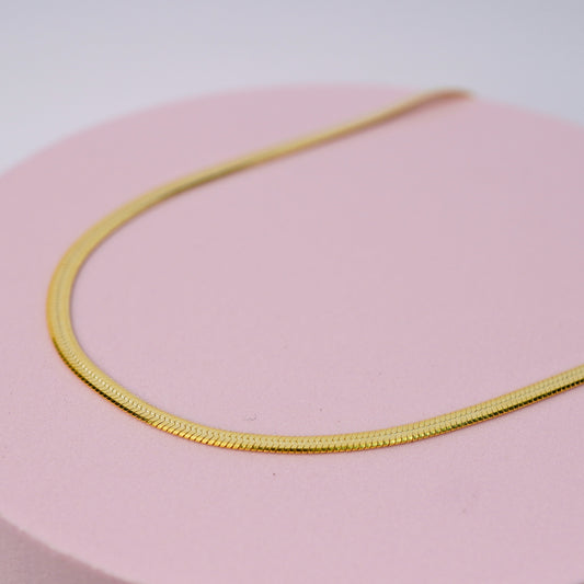 Slim Herringbone Chain Necklace 18K Gold Plated Sterling Silver