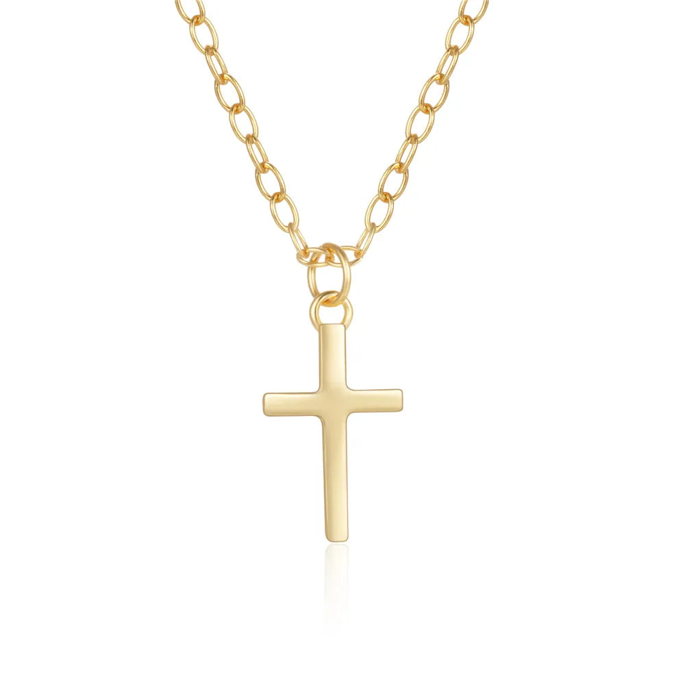 Small Cross Pendant Necklace - 14K Gold Plated Sterling Silver