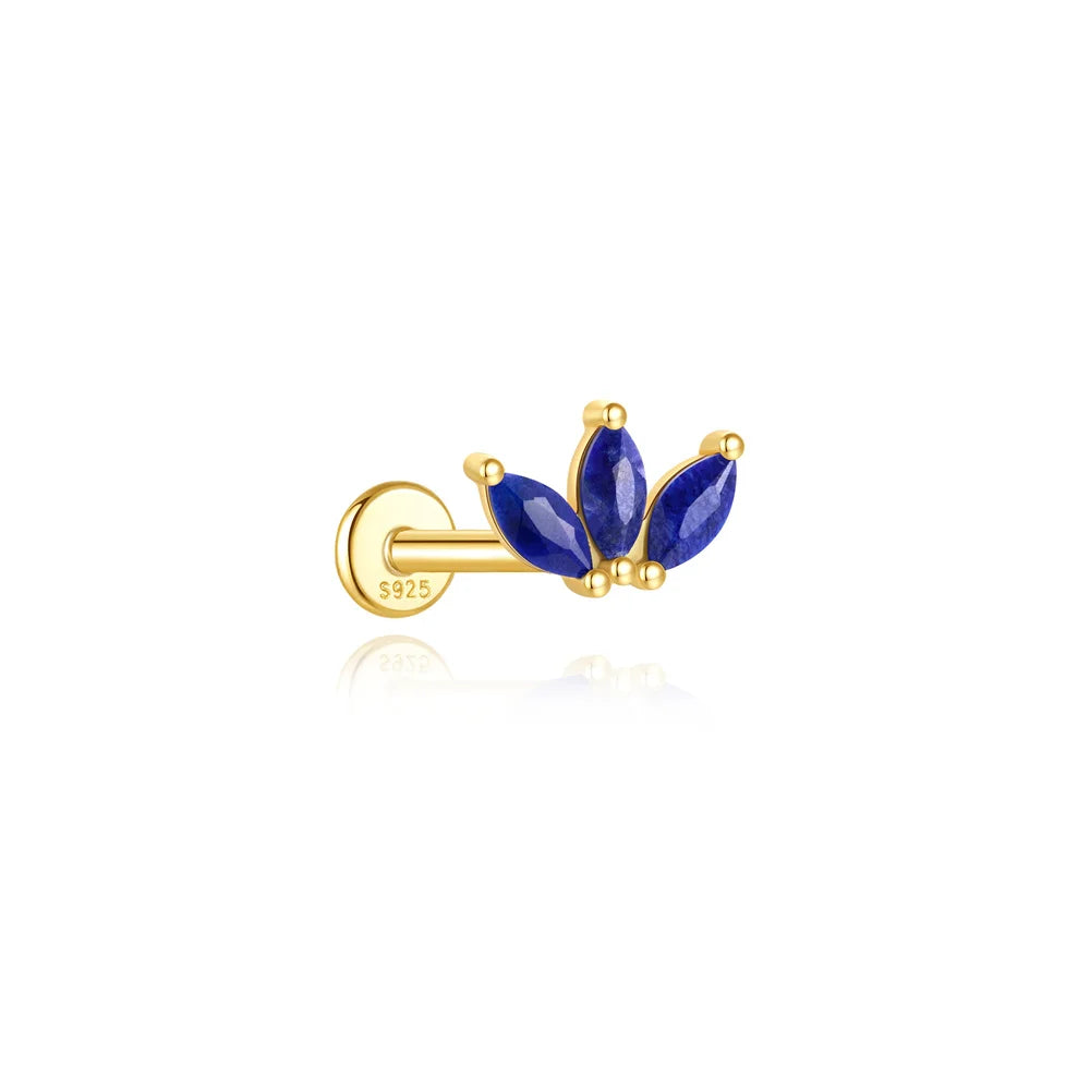 Triple Marquise Curved Flat Back Earring with Lapis Lazuli - 14K Gold Plated Sterling Silver