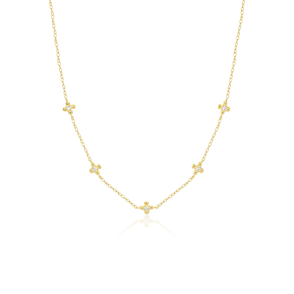 Multi Cross Necklace with Cubic Zirconia - 14K Gold Plated Sterling Silver
