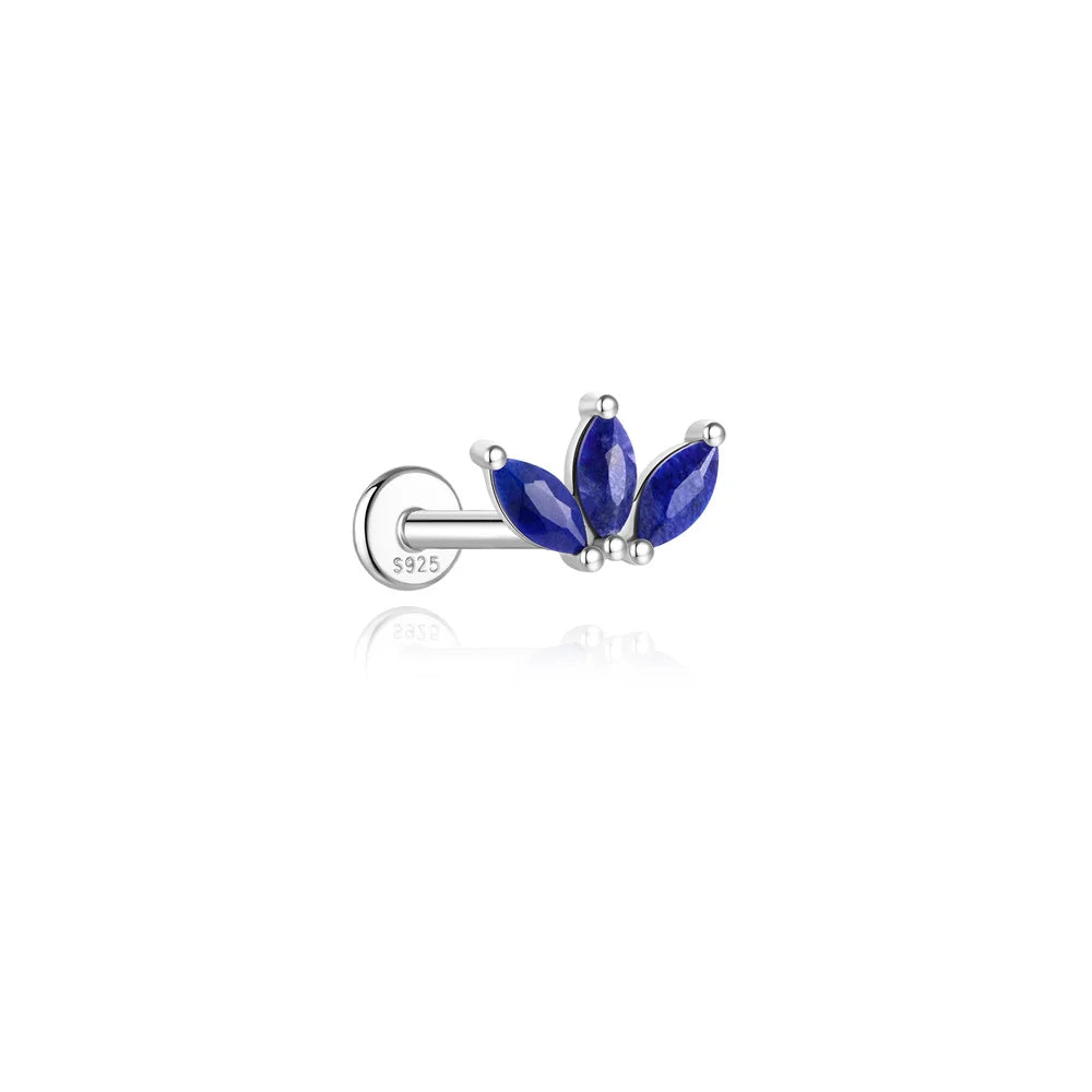 Triple Marquise Curved Flat Back Earring with Lapis Lazuli - Sterling Silver