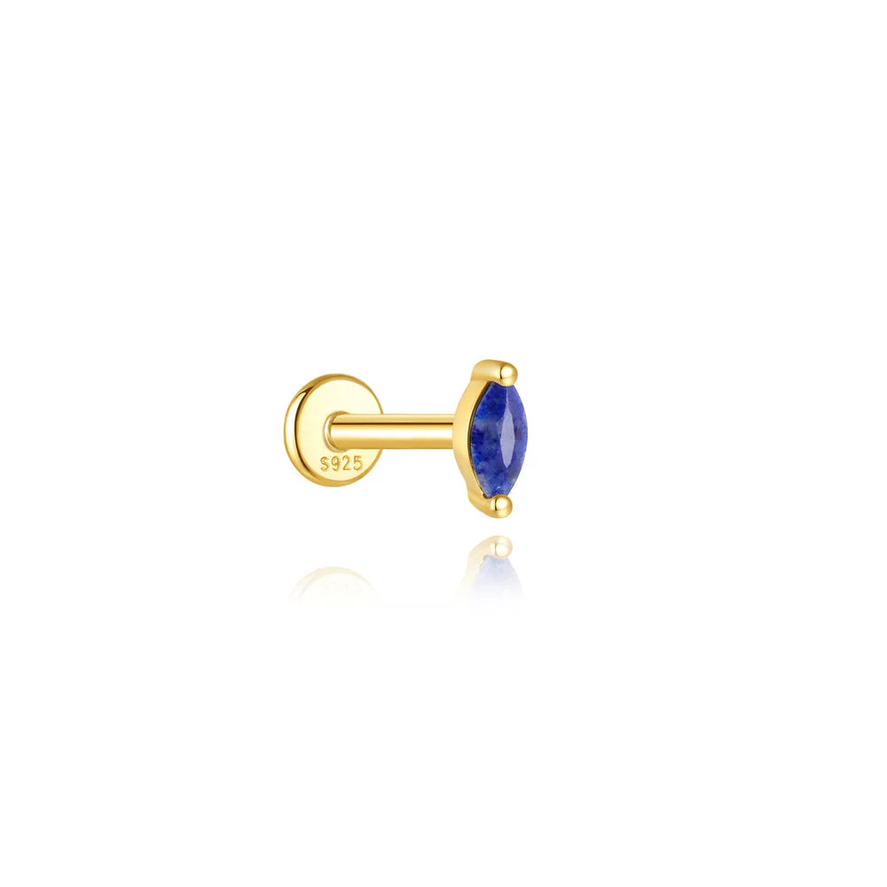 Marquise Flat Back Earring with Lapis Lazuli -14K Gold Plated Sterling Silver