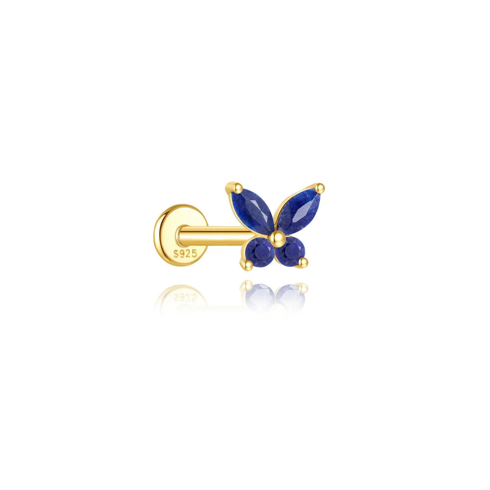 Butterfly Stud Earring with Lapis Lazuli - 14K Gold Plated Sterling Silver