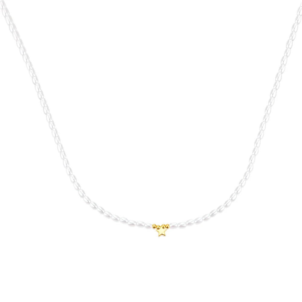 Silver Star Charm Necklace with Pearls - 14K Gold Plated Sterling Silver
