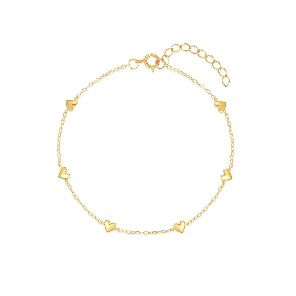 Multi Heart Charm Bracelet -14K Gold Plated Sterling Silver