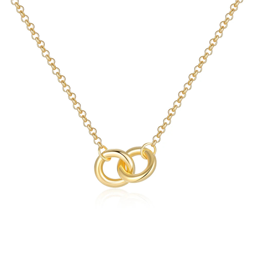 Interlocking Double Ring Necklace - 14K Gold Plated Sterling Silver