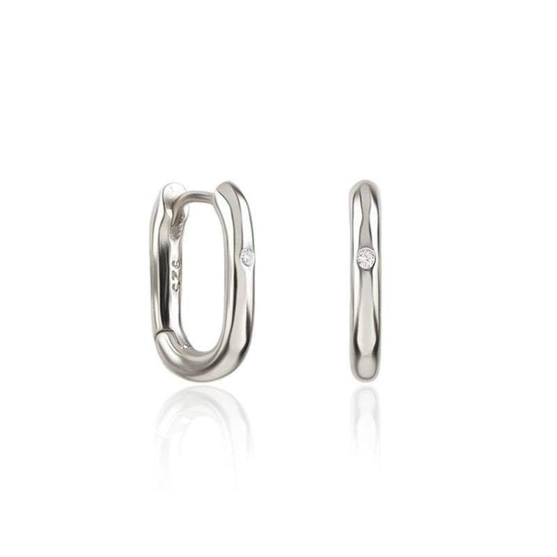 Small Huggie Hoop Earrings with Cubic Zirconia - Sterling Silver