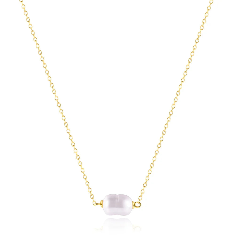 Single Pearl Necklace - 14K Gold Plated Sterling Silver