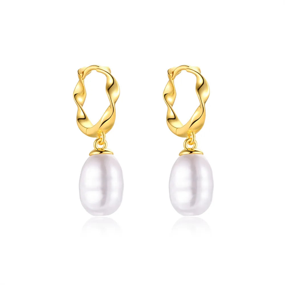 Twist Huggie Hoop Earrings with Pearl - 14K Gold Plated Sterling Silver