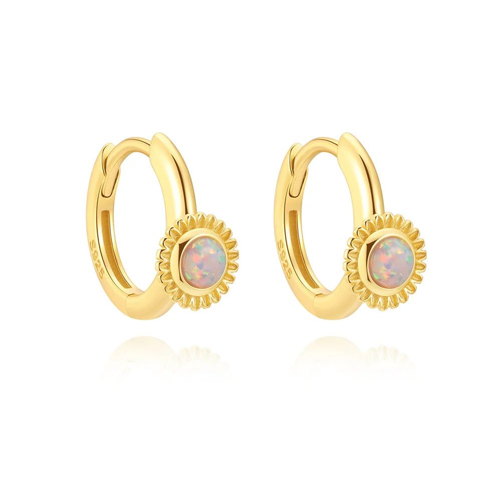 Opal Huggie Hoop Earrings - 14K Gold Plated Sterling Silver