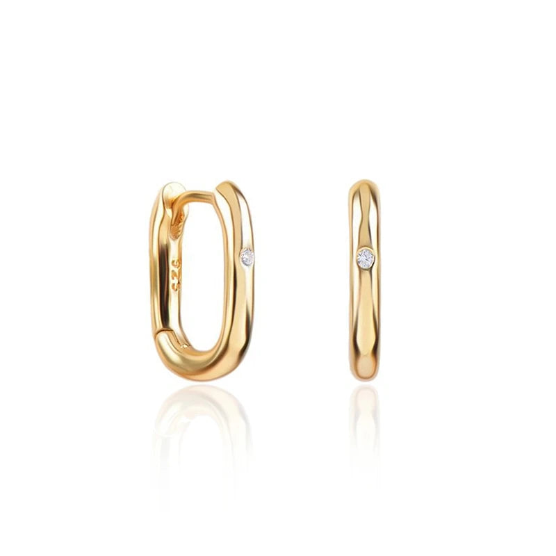 Small Huggie Hoop Earrings with Cubic Zirconia - 14K Gold Plated Sterling Silver