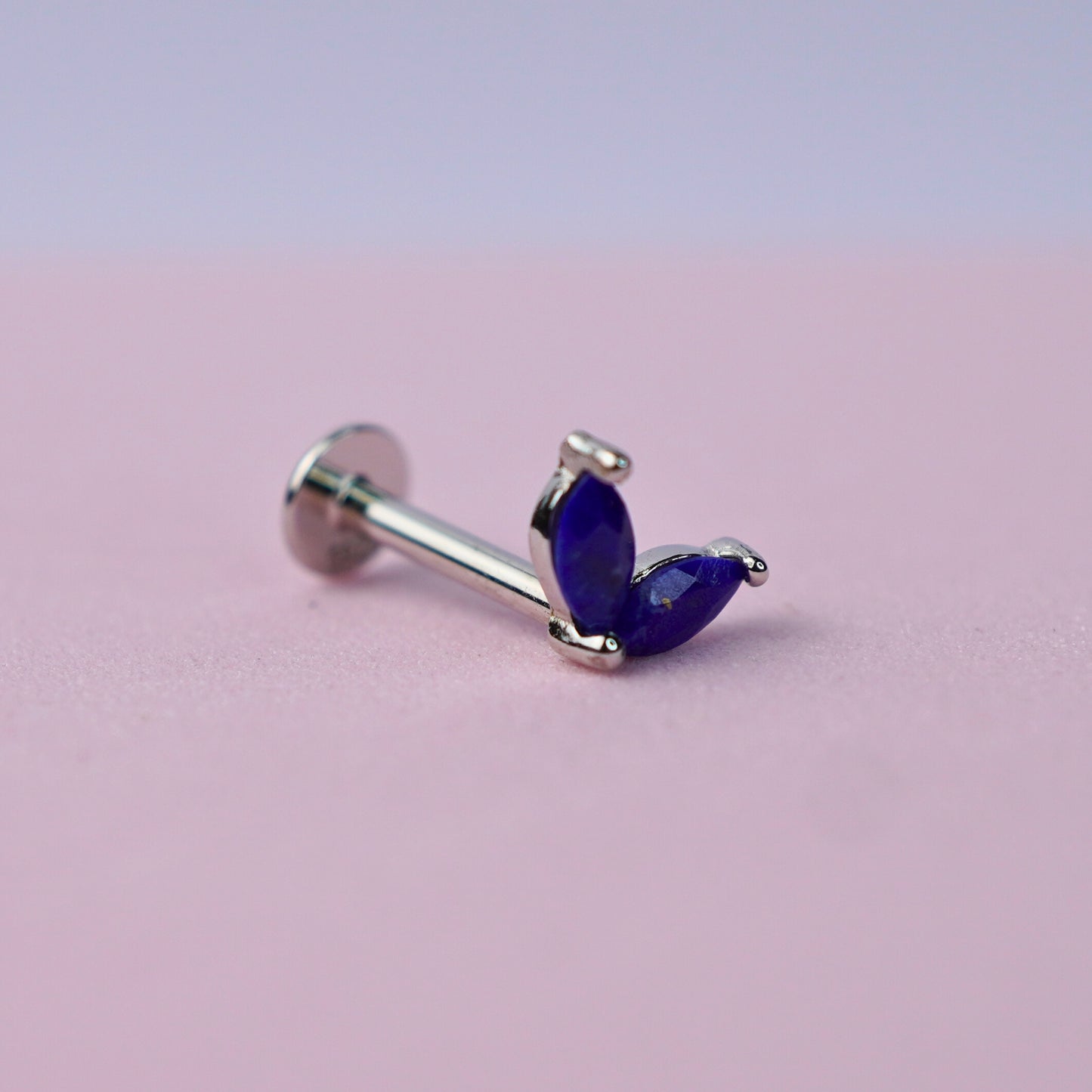 Double Marquise Curved Flat Back Earring with Lapis Lazuli - Sterling Silver