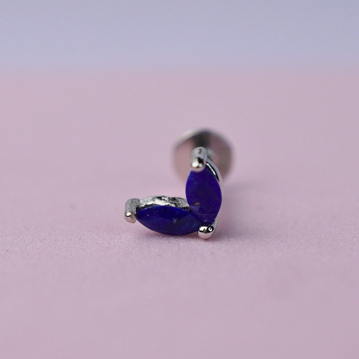 Double Marquise Curved Flat Back Earring with Lapis Lazuli - Sterling Silver