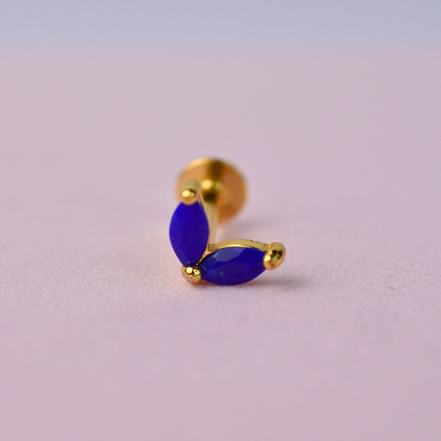 Double Marquise Flat Back Earring with Lapis Lazuli - 14K Gold Plated Sterling Silver