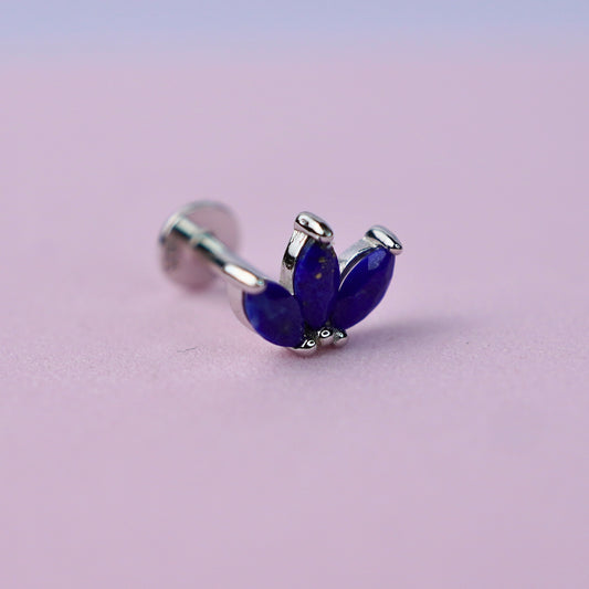 Triple Marquise Curved Flat Back Earring with Lapis Lazuli - Sterling Silver