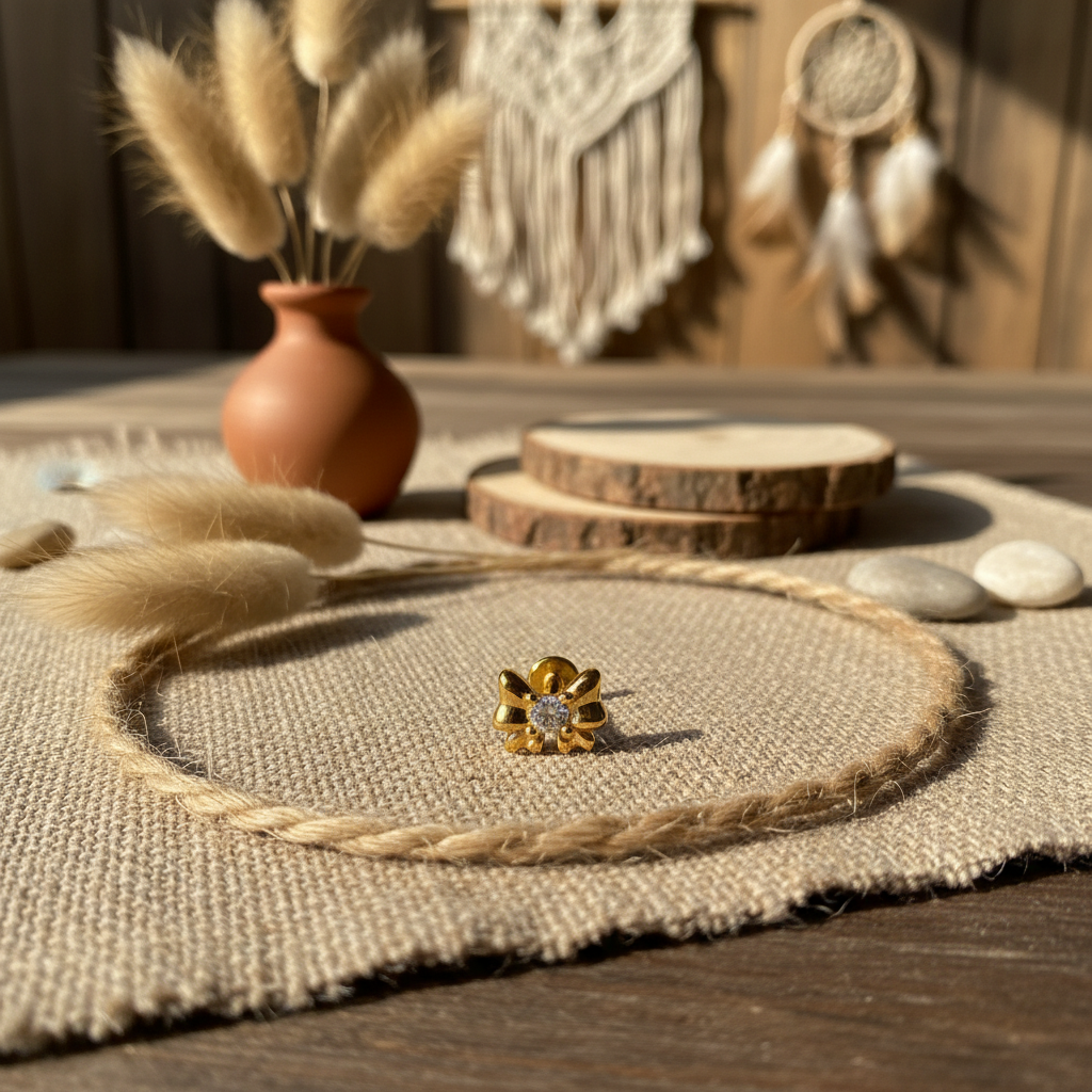 Bow Flat Back Earring with Cubic Zirconia - 14K Gold Plated Sterling Silver