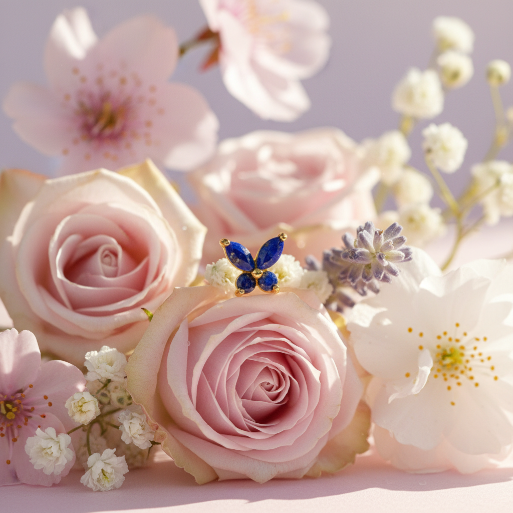 Butterfly Stud Earring with Lapis Lazuli - 14K Gold Plated Sterling Silver