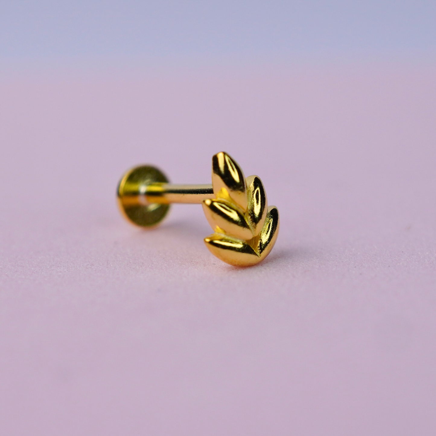 Leaf Flat Back Stud Earring - 14K Gold Plated Sterling Silver