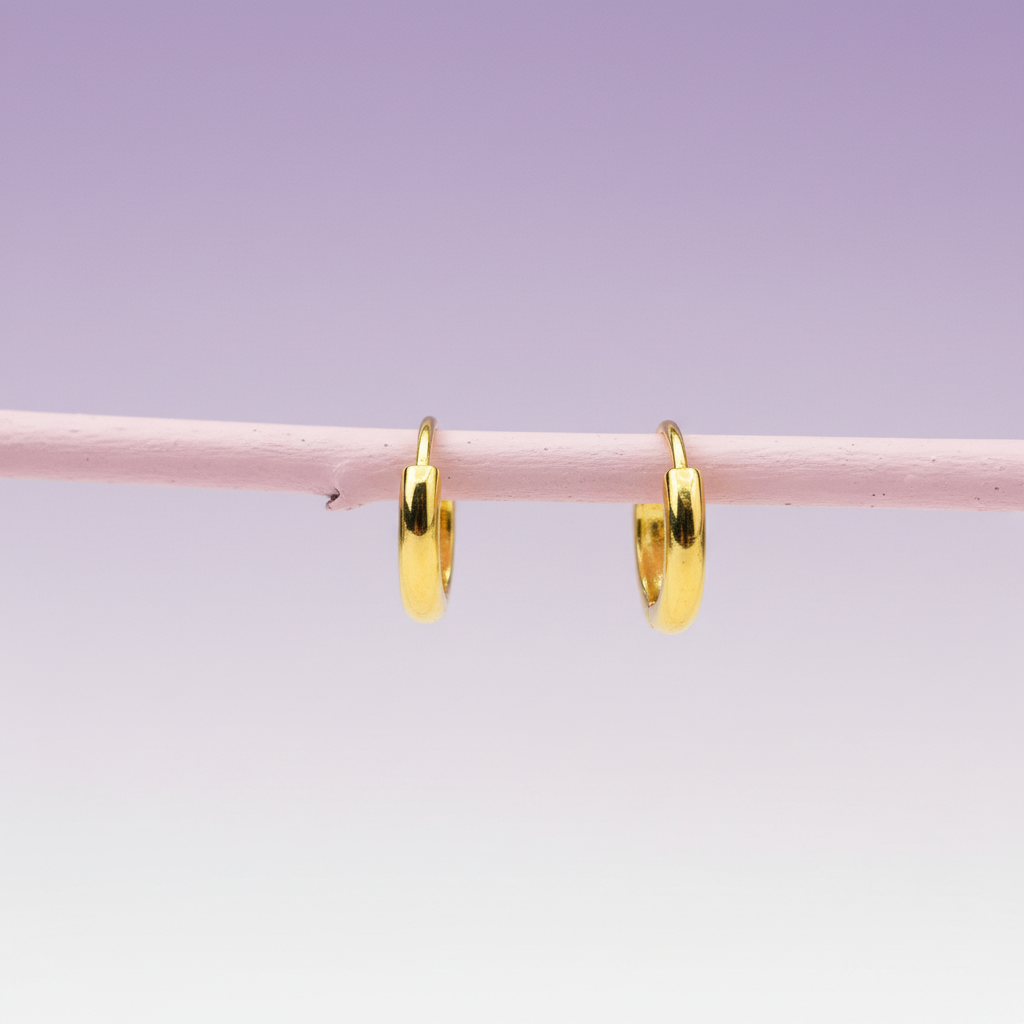 Chunky Mini Thick Hoop Earring - 14K Gold Plated Sterling Silver