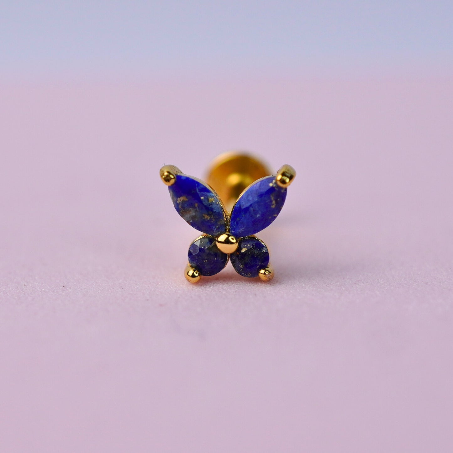 Butterfly Stud Earring with Lapis Lazuli - 14K Gold Plated Sterling Silver