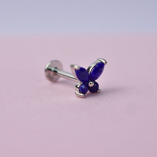 Butterfly Stud Flat Back Earring with Lapis Lazuli - Sterling Silver