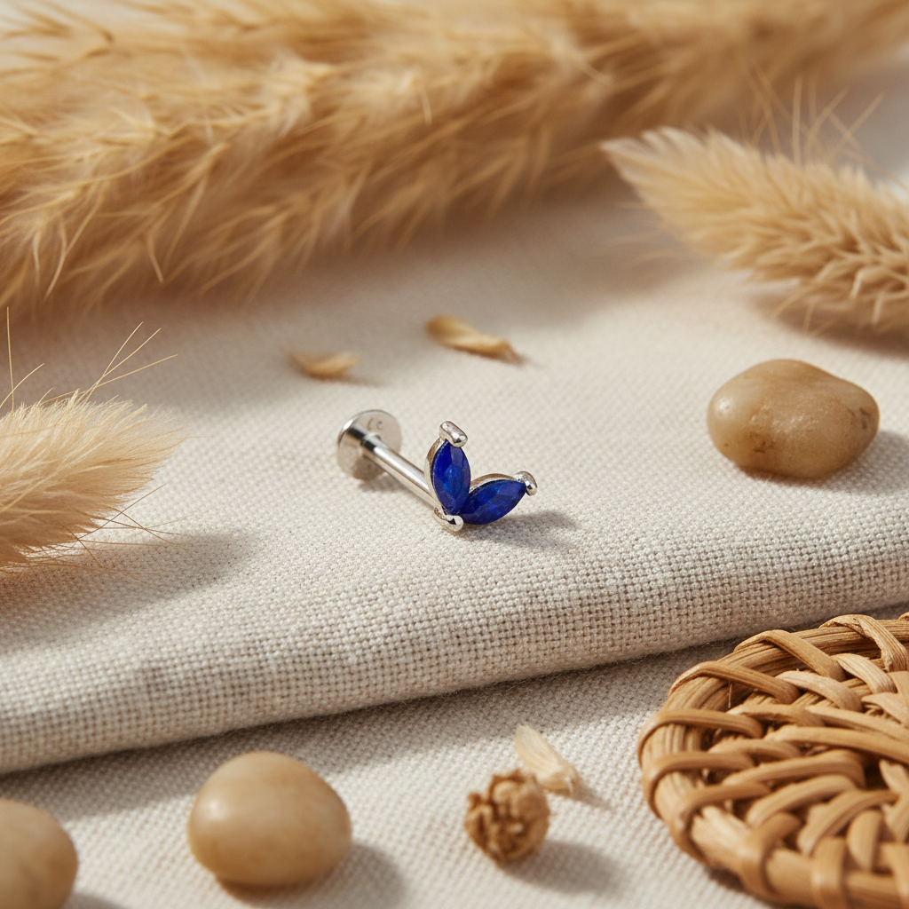 Double Marquise Curved Flat Back Earring with Lapis Lazuli - Sterling Silver