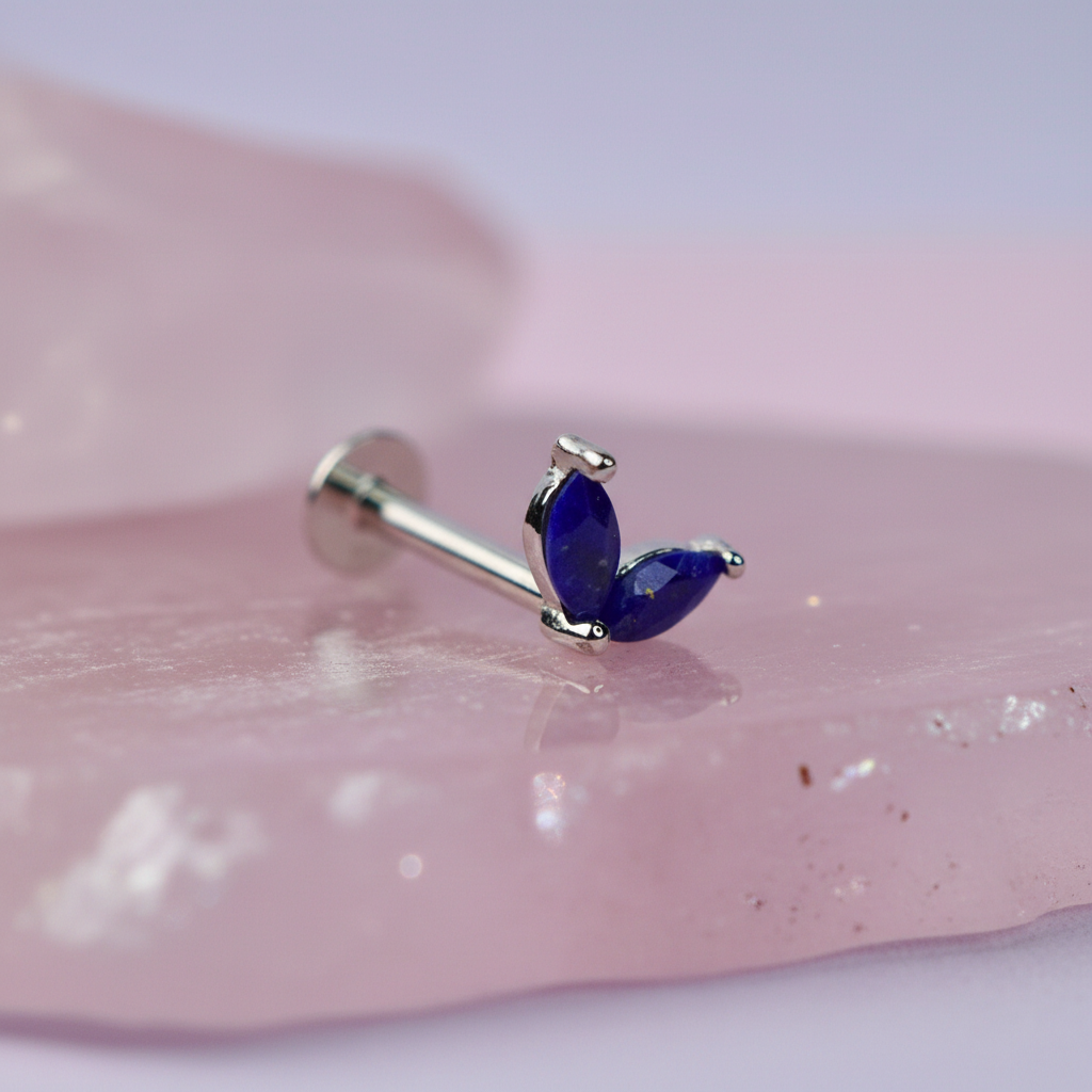 Double Marquise Curved Flat Back Earring with Lapis Lazuli - Sterling Silver