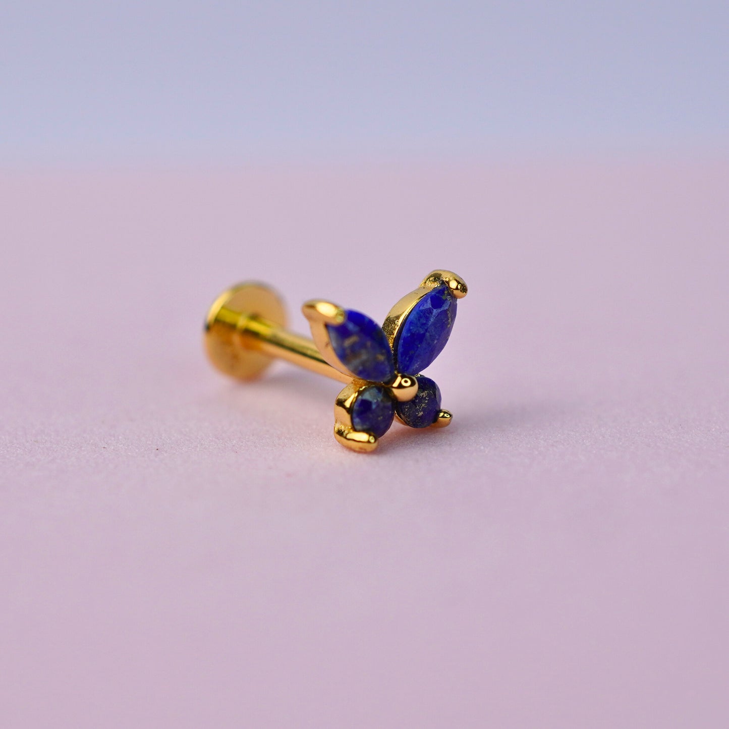 Butterfly Stud Earring with Lapis Lazuli - 14K Gold Plated Sterling Silver
