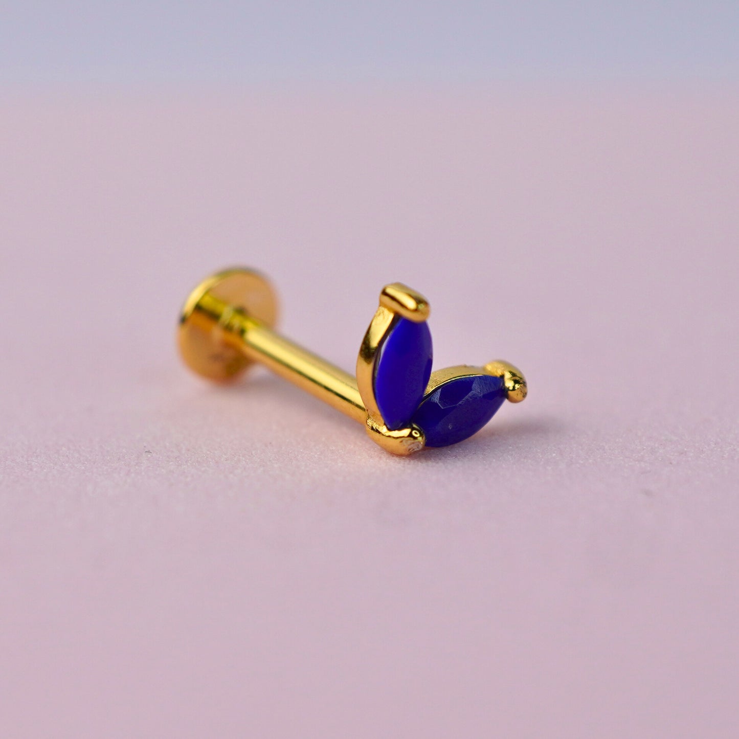Double Marquise Flat Back Earring with Lapis Lazuli - 14K Gold Plated Sterling Silver