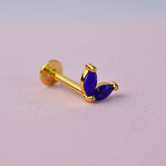 Double Marquise Flat Back Earring with Lapis Lazuli - 14K Gold Plated Sterling Silver