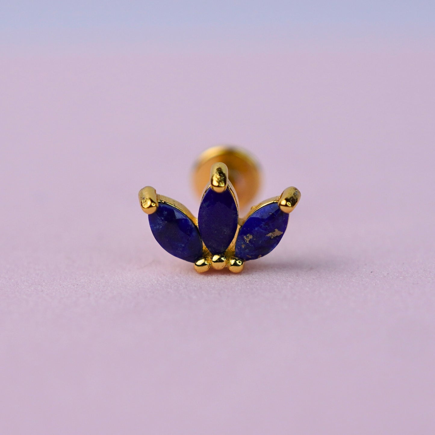 Triple Marquise Curved Flat Back Earring with Lapis Lazuli - 14K Gold Plated Sterling Silver