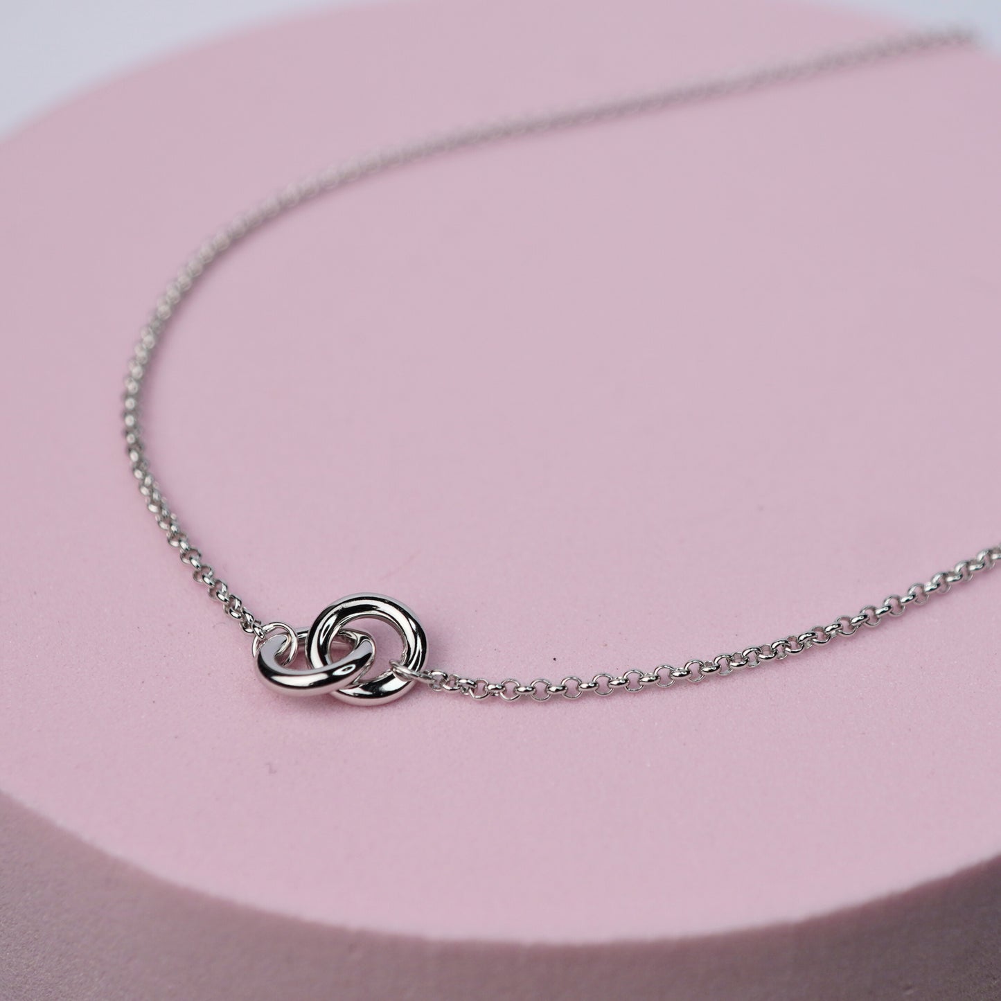 Interlocking Double Ring Necklace - Sterling Silver