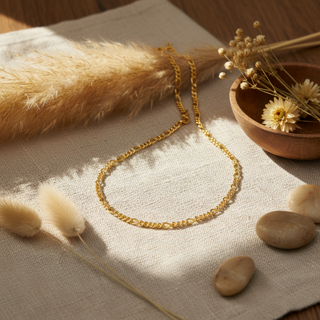 Figaro Chain Necklace -18K Gold Plated Sterling Silver