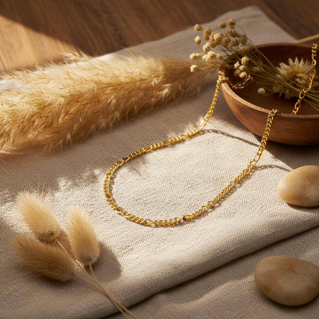 Figaro Chain Necklace -18K Gold Plated Sterling Silver