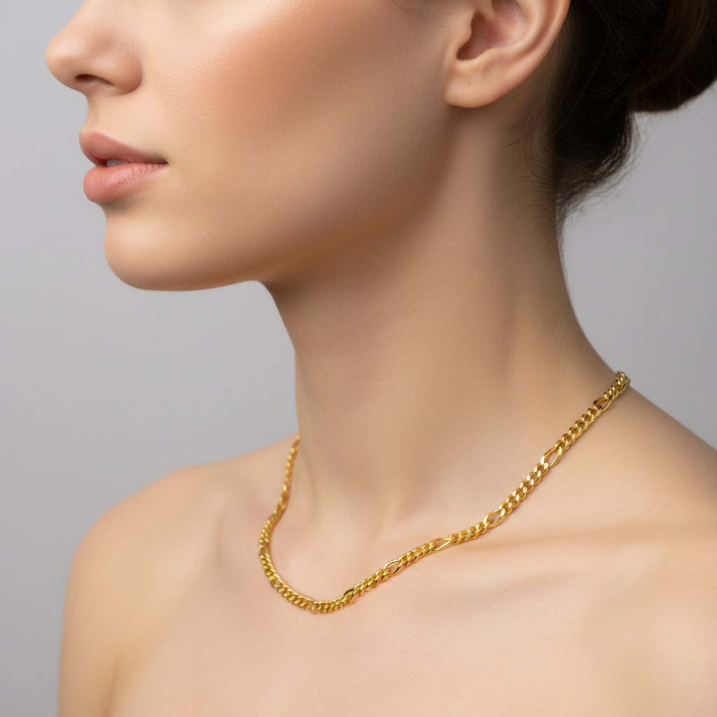 Figaro Chain Necklace -18K Gold Plated Sterling Silver