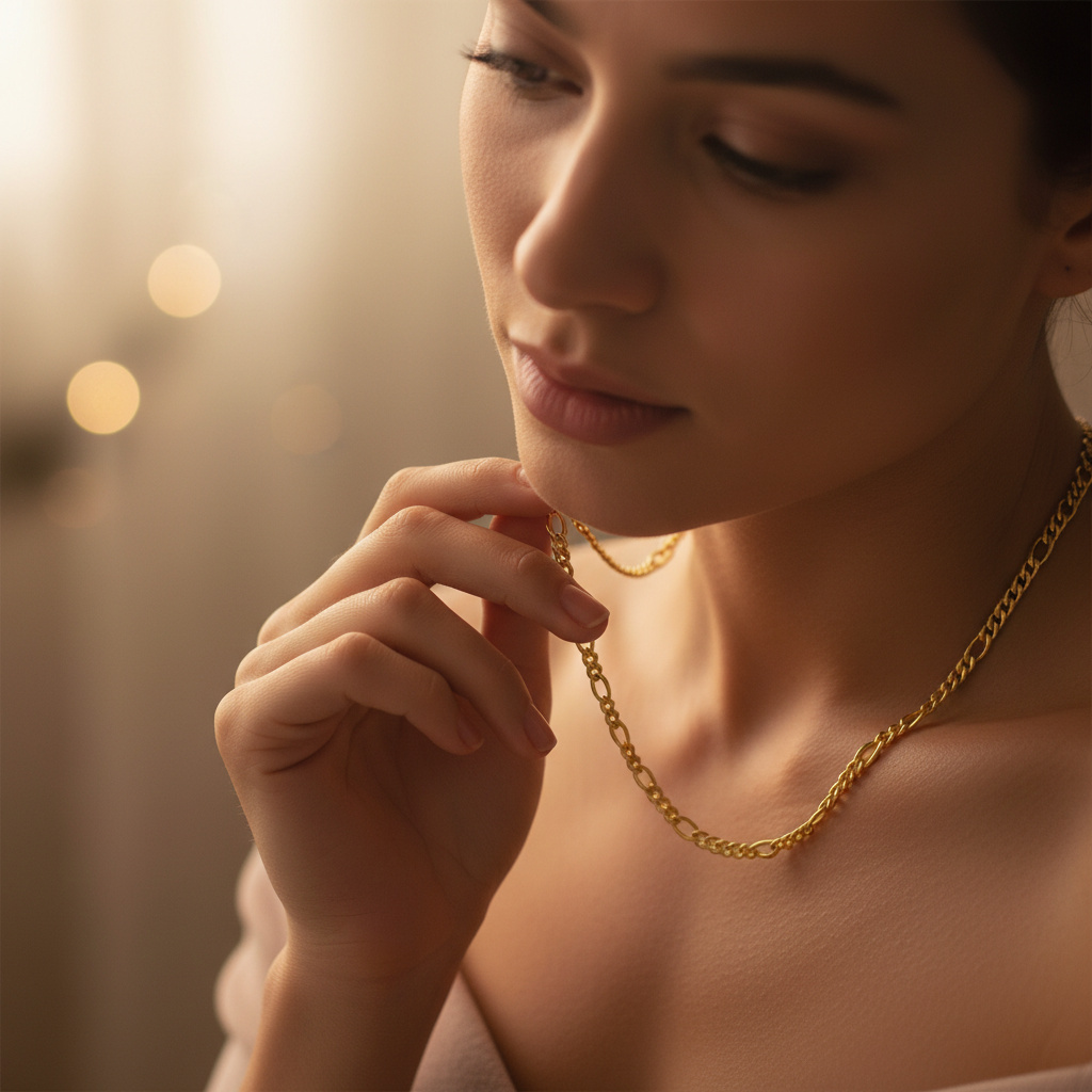 Figaro Chain Necklace -18K Gold Plated Sterling Silver