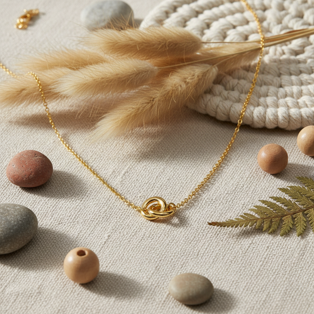 Interlocking Double Ring Necklace - 14K Gold Plated Sterling Silver