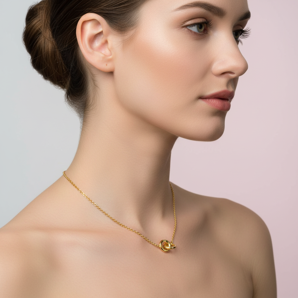 Interlocking Double Ring Necklace - 14K Gold Plated Sterling Silver