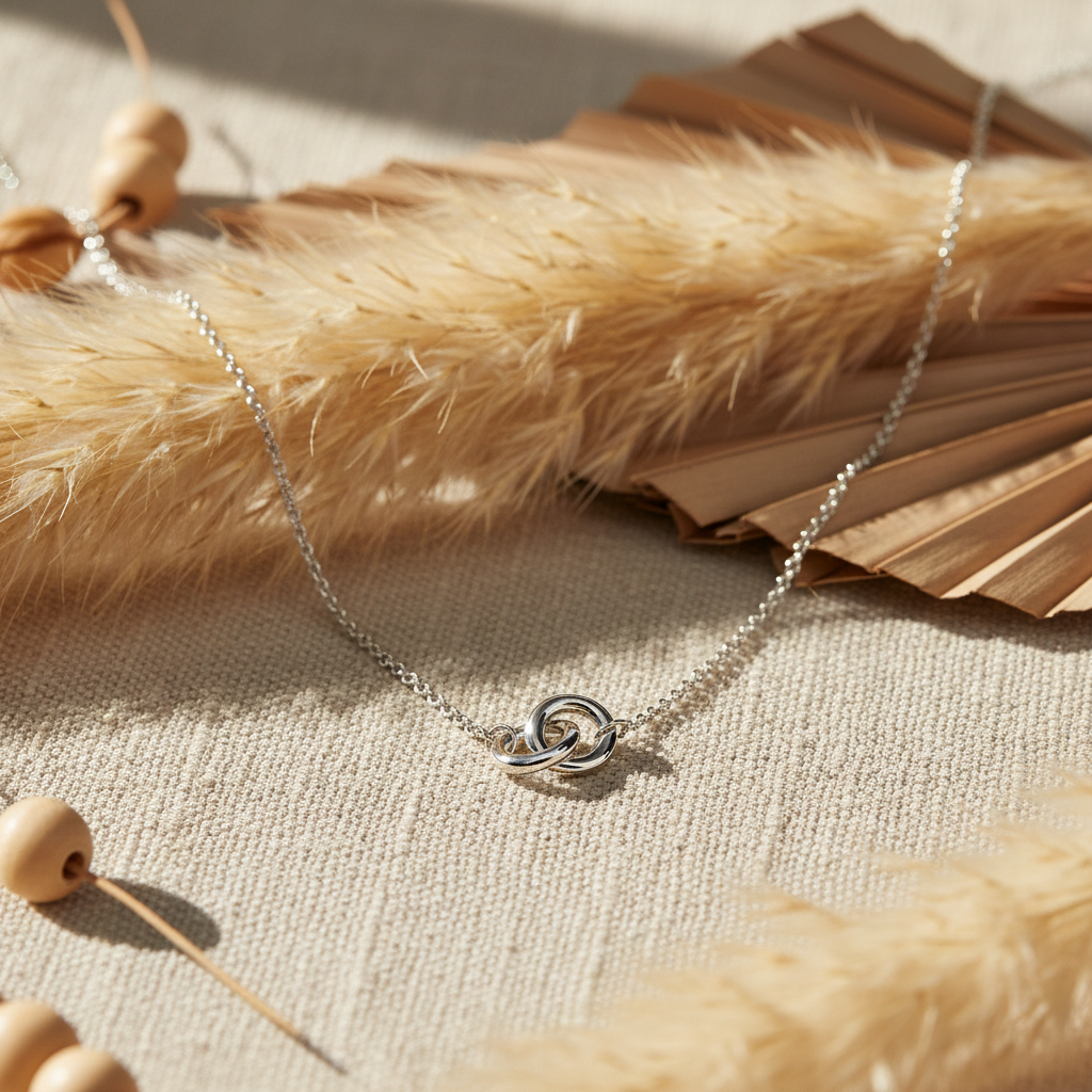 Interlocking Double Ring Necklace - Sterling Silver