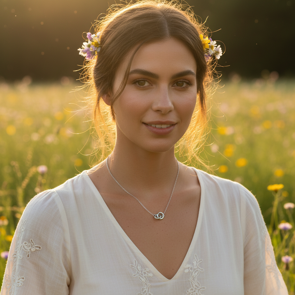 Interlocking Double Ring Necklace - Sterling Silver