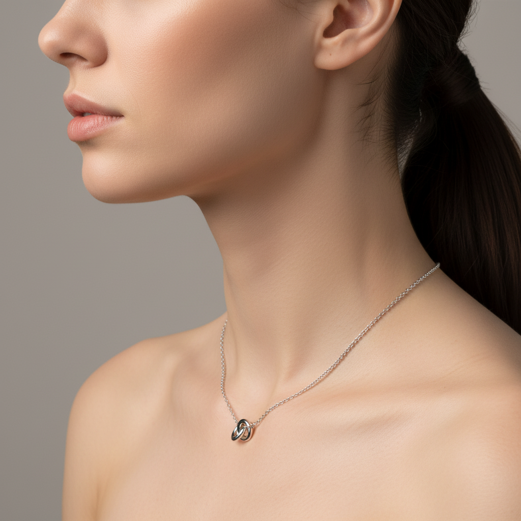 Interlocking Double Ring Necklace - Sterling Silver
