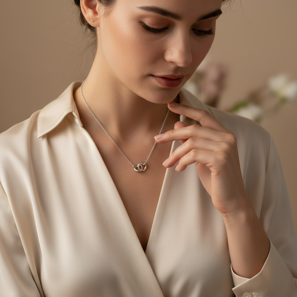 Interlocking Double Ring Necklace - Sterling Silver