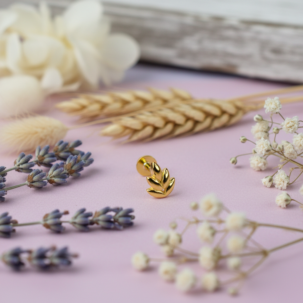 Leaf Flat Back Stud Earring - Eloree Jewellery. 14K gold plated sterling silver leaf stud.