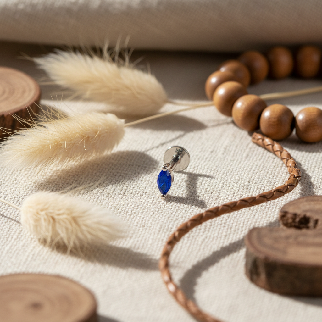 Mini Marquise Flat Back Earring with Lapis Lazuli - Sterling Silver