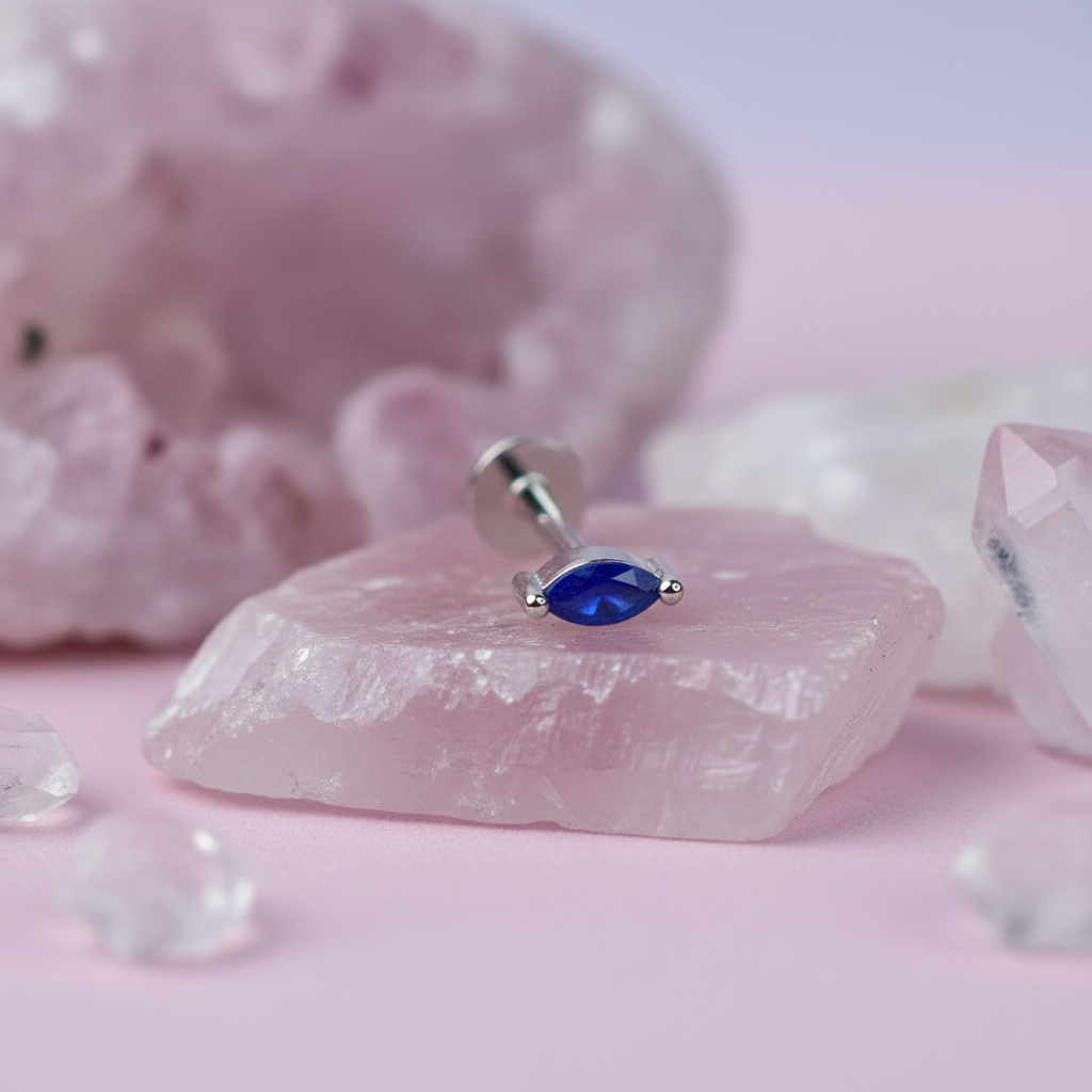 Mini Marquise Flat Back Earring with Lapis Lazuli - Sterling Silver