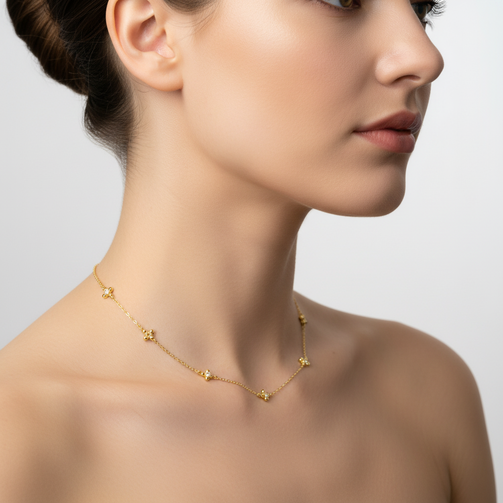 Multi Cross Necklace with Cubic Zirconia - 14K Gold Plated Sterling Silver