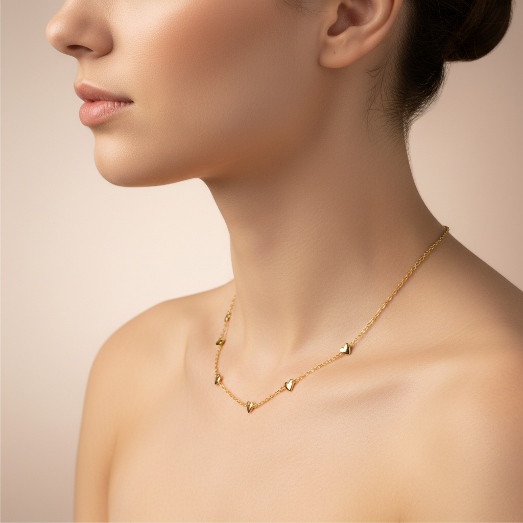Multi Heart Charm Necklace - 14K Gold Plated Sterling Silver