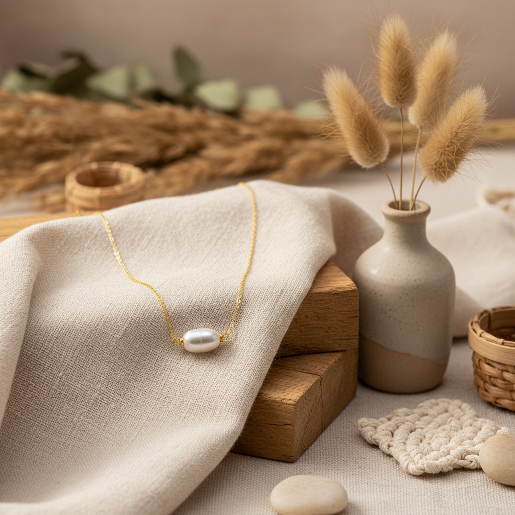 Single Pearl Necklace - 14K Gold Plated Sterling Silver