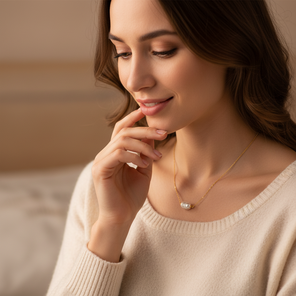 Single Pearl Necklace - 14K Gold Plated Sterling Silver