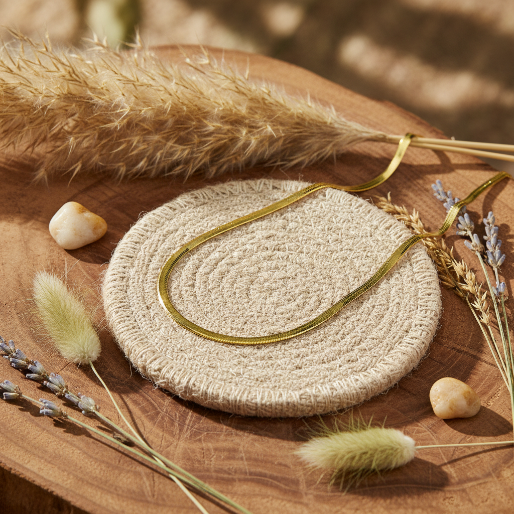 Slim Herringbone Chain Necklace 18K Gold Plated Sterling Silver